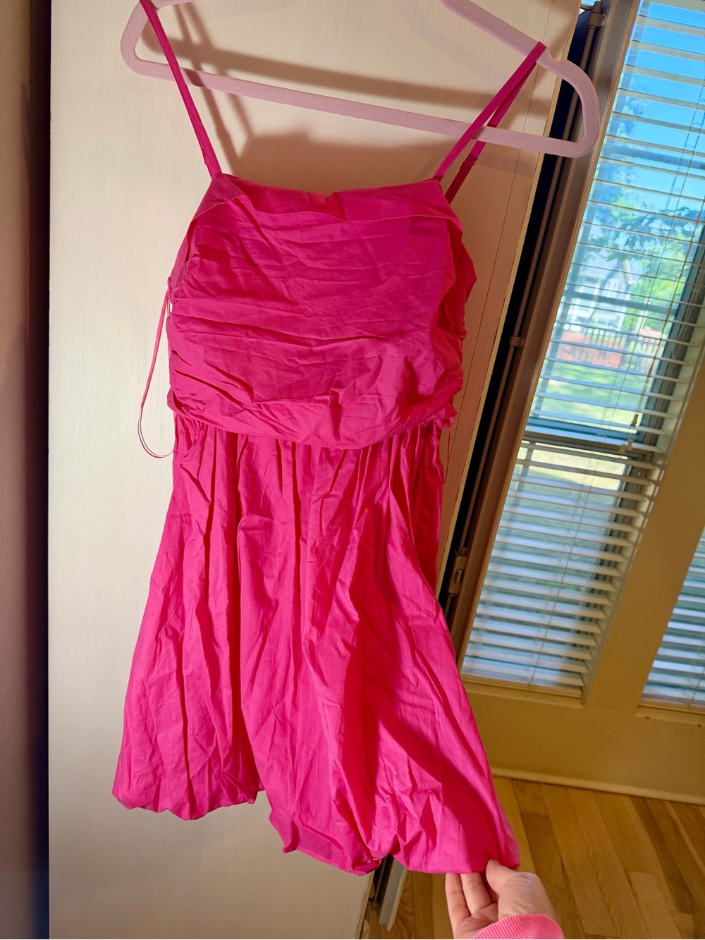 GLAM - fuschia pink Poplin Ruched Dress - NWT! Size small!